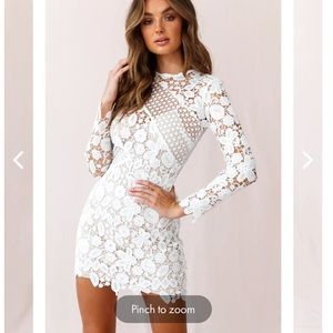 Selfie Leslie Reinhart floral lace mesh long sleeve mini dress.